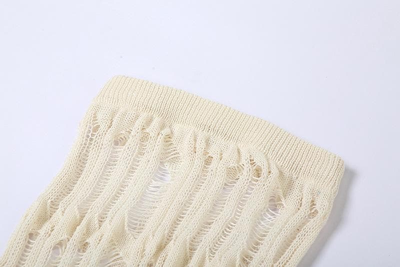 Crochet solid halter self tie see through slit midi skirt set