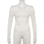 Long sleeve off shoulder ruched solid gloves top