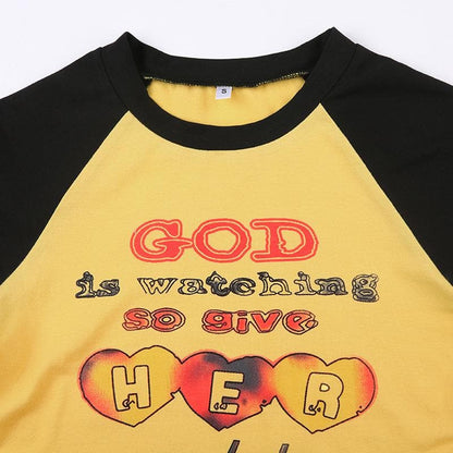 Patchwork contrast cap sleeve heart pattern crop top