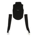 Sleeveless high neck hollow out solid gloves crop top