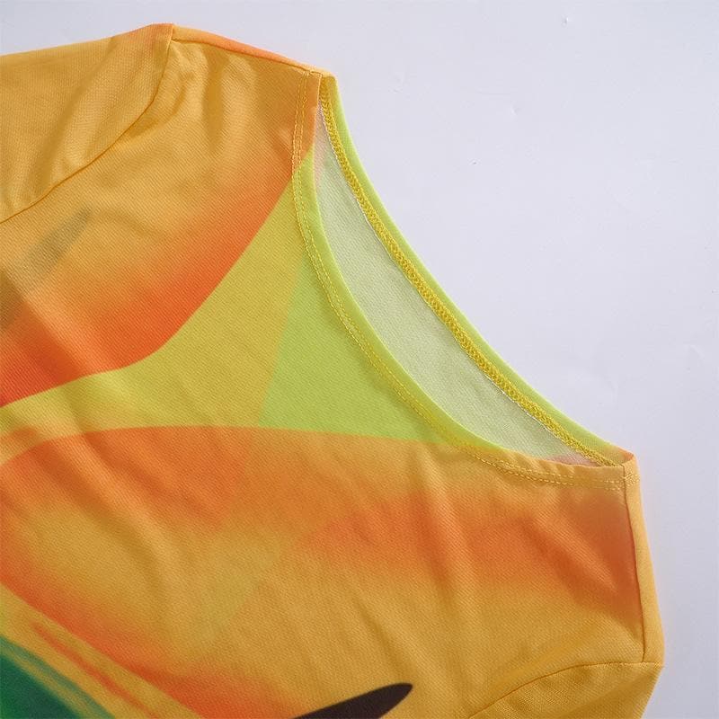 Sheer mesh see through long sleeve round neck contrast crop top