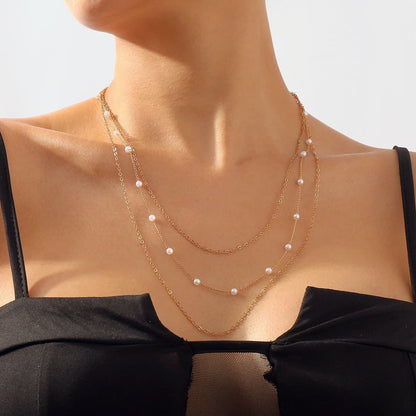 Faux pearl layered choker necklace