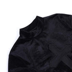 Cap sleeve mesh cross pattern velvet high neck solid top