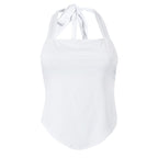 Halter backless solid self tie top