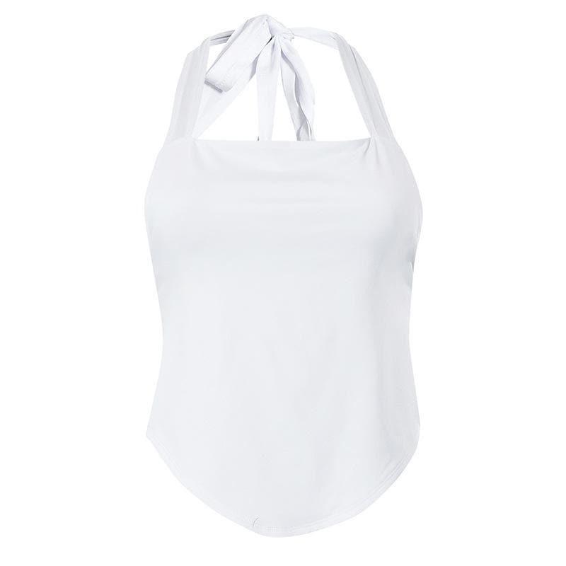 Halter backless solid self tie top