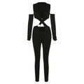 Einfarbiger Jumpsuit mit überkreuzten Ärmeln und ausgehöhlten Schultern und O-Ring 