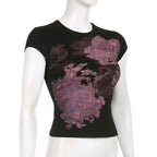 Crewneck cap sleeve abstract contrast top