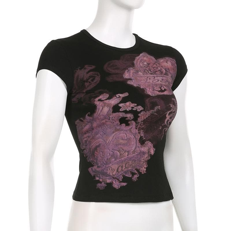Crewneck cap sleeve abstract contrast top