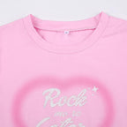 Letter print short sleeve contrast crewneck crop top