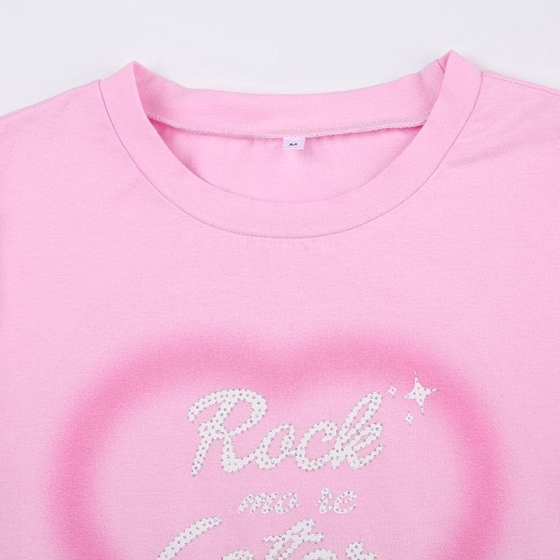 Letter print short sleeve contrast crewneck crop top