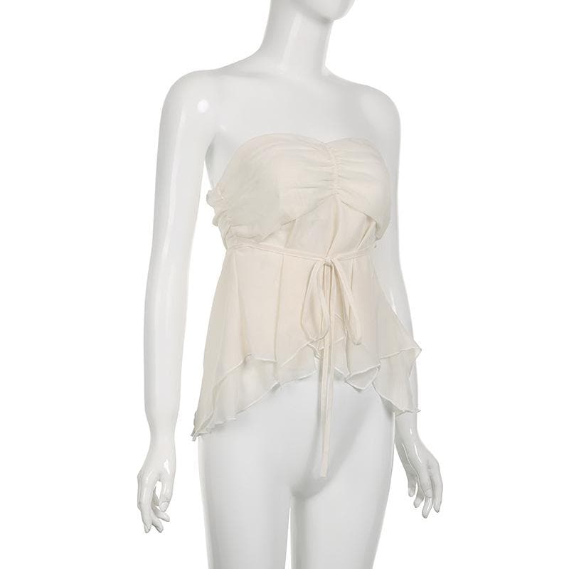 Top a tubino in chiffon arricciato, con cerniera e schiena scoperta 