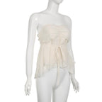 Top a tubino in chiffon arricciato, con cerniera e schiena scoperta 