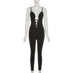 Gerippter, rückenfreier, einfarbiger Camisole-Jumpsuit mit V-Ausschnitt 