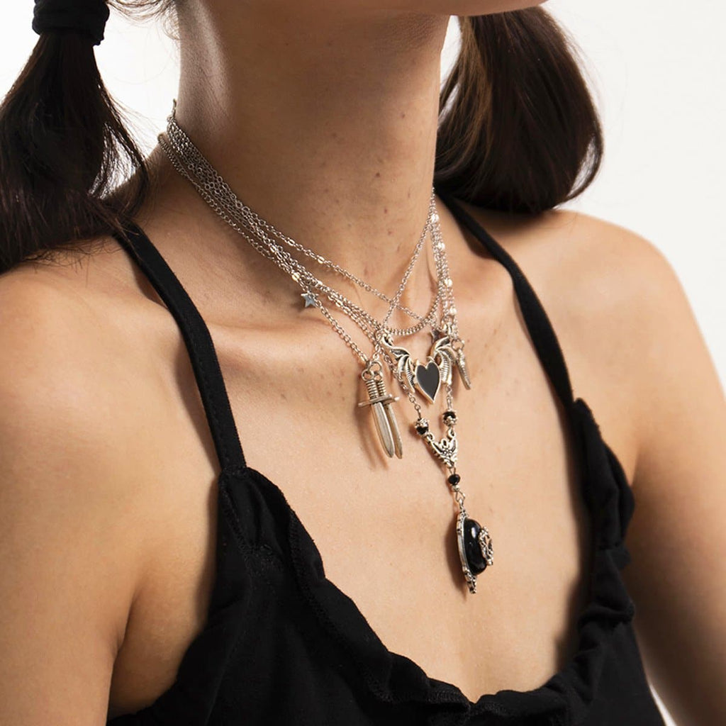 Heart Pendant Chain 5 Pcs Necklace