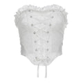 Lace hem solid self tie backless lace up tube crop top