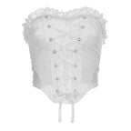 Lace hem solid self tie backless lace up tube crop top