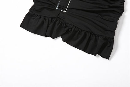 Minikleid aus Netzstoff mit unregelmäßiger Rüschenpartie und One-Shoulder-Träger