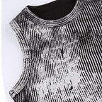 Textured contrast sleeveless crewneck patchwork crop top