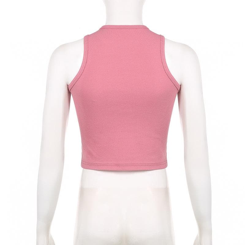 Sleeveless crewneck ribbed heart pattern contrast top