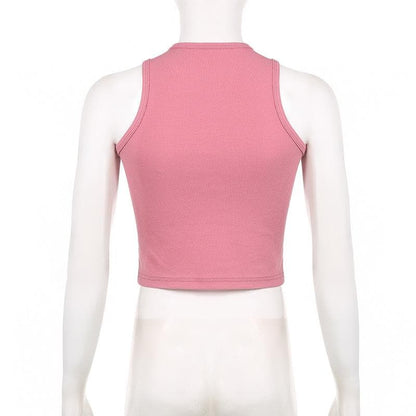 Sleeveless crewneck ribbed heart pattern contrast top