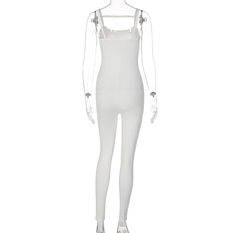 Einfarbiger, gerippter, rückenfreier Camisole-Jumpsuit mit U-Ausschnitt 