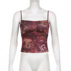 Square neck backless contrast print cami top
