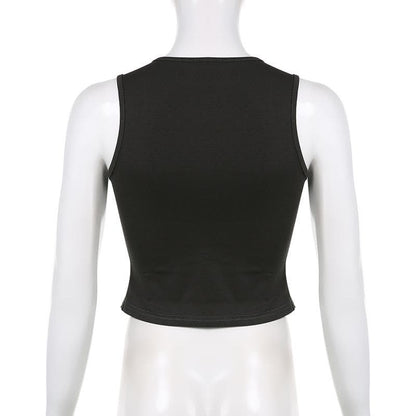 Cat pattern contrast sleeveless crewneck top