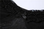Top senza schienale con maniche a cappuccio, scollo a V con volant e patchwork in rete 