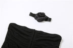 Button solid flower applique halter ruched backless tube crop top