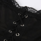 Lace hem button v neck ruffle lace up backless cami top