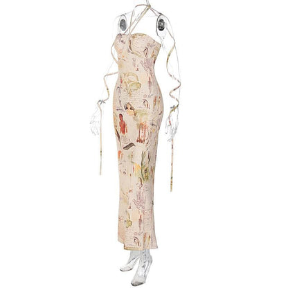 Gerafftes Maxi-Wickelkleid mit Neckholder-Print 