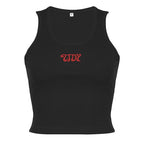 Embroidery u neck sleeveless ribbed crop top