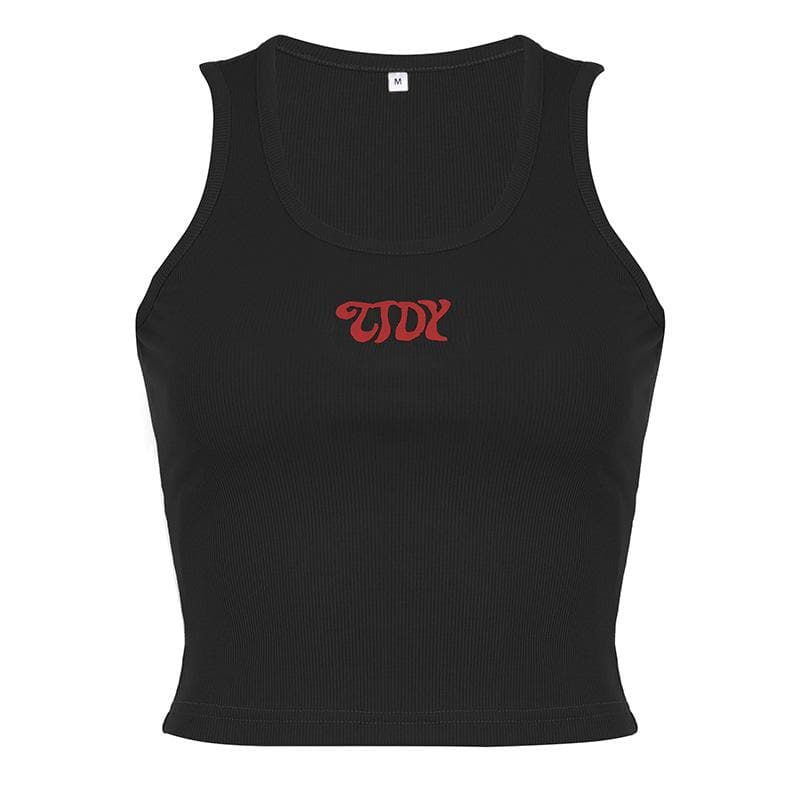 Ärmelloses, geripptes Crop-Top mit Stickerei und U-Ausschnitt 