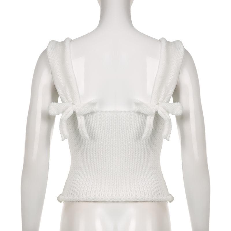 Top senza maniche in maglia con fiocco e schiena scoperta 