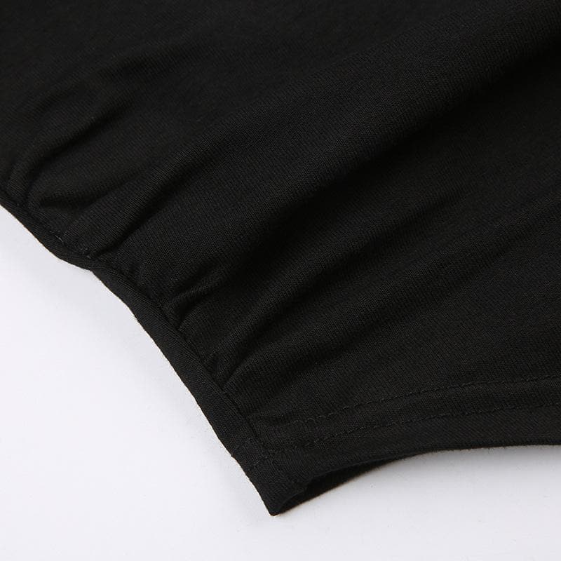 Butterfly pattern crewneck contrast short sleeve crop top
