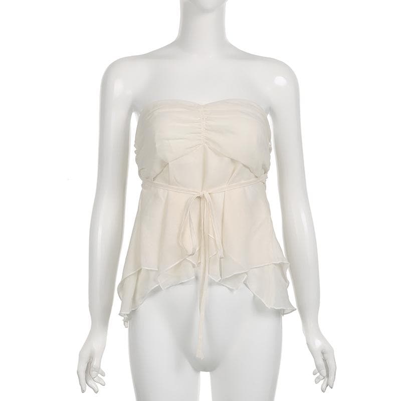 Top a tubino in chiffon arricciato, con cerniera e schiena scoperta 