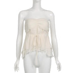Top a tubino in chiffon arricciato, con cerniera e schiena scoperta 