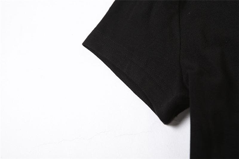 Short sleeve cross pattern crewneck contrast crop top