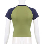 Patchwork contrast short sleeve crewneck "moody" pattern crop top