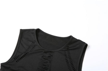 Hollow out solid sleeveless round neck crop top