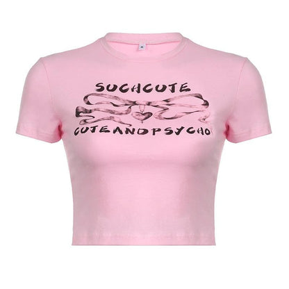 Top corto a contrasto con motivo a fiocco e scollo rotondo a manica corta 