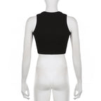 Textured contrast sleeveless crewneck patchwork crop top