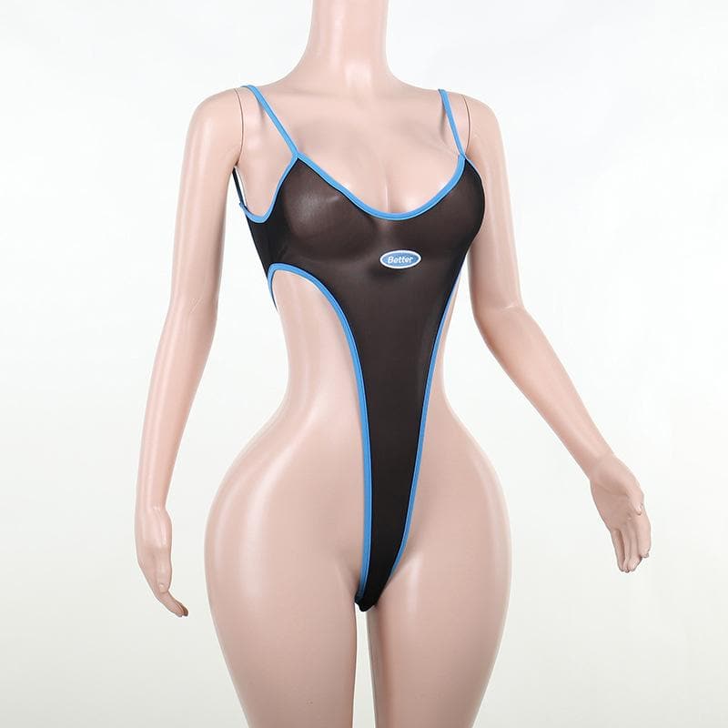 Body senza schienale con scollo a U e rete trasparente a contrasto 