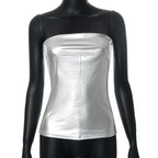 Metallic backless solid sleeveless stitch tube top