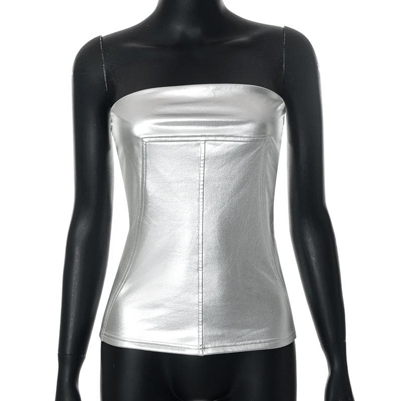 Metallic backless solid sleeveless stitch tube top