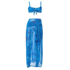 Backless mesh slit self tie tie dye maxi skirt set