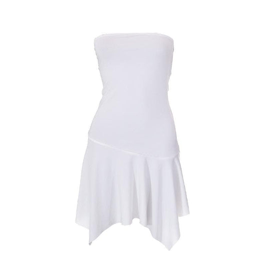 Ärmelloses, rückenfreies Minikleid mit unregelmäßigem Schlauch und Rüschen 