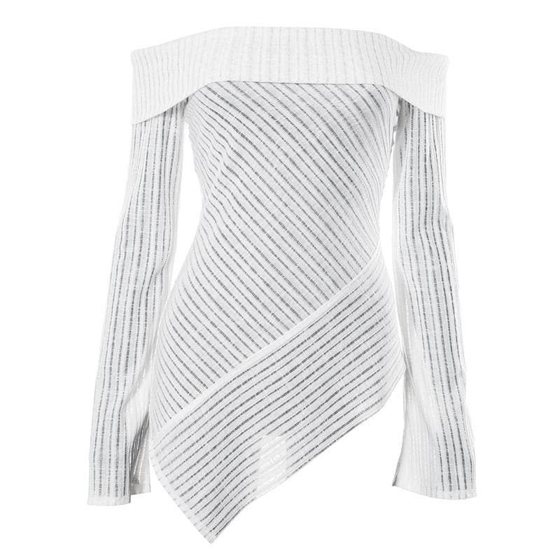 Off shoulder long sleeve textured irregular solid top