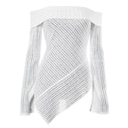 Off shoulder long sleeve textured irregular solid top