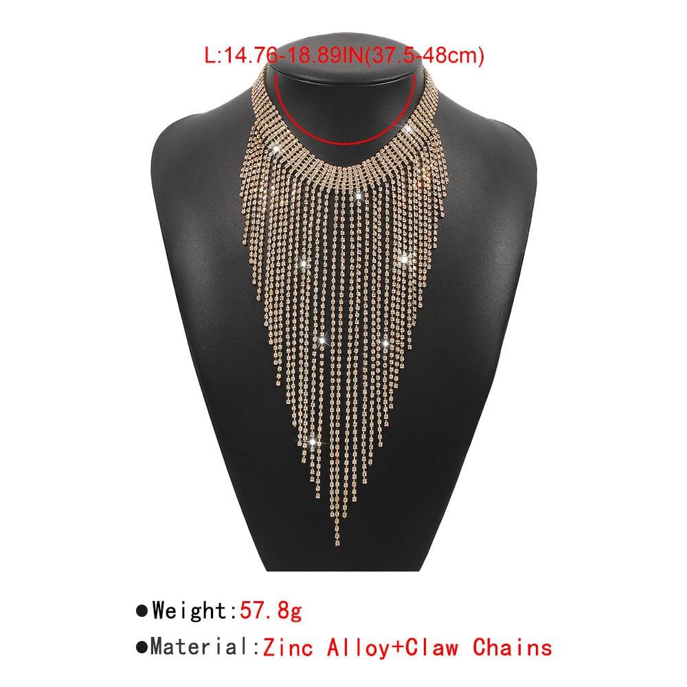 Rhinestone tassels choker necklace